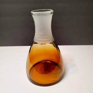 Vintage Mid Century Ombre Amber Glass Carafe, Frosted Etched 9" Decanter Vase
